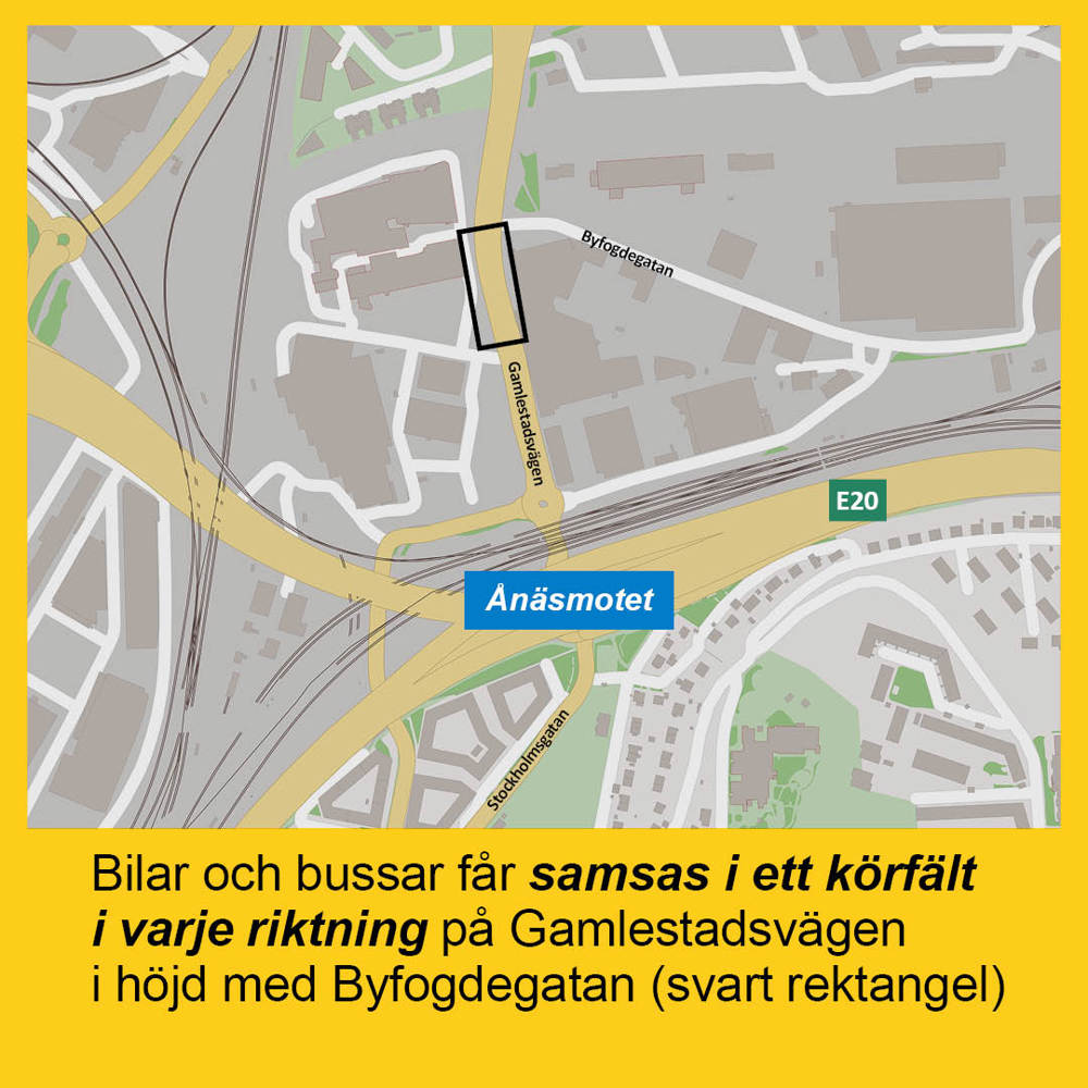 Karta som visar var trafiken påverkas på Gamlestadsvägen