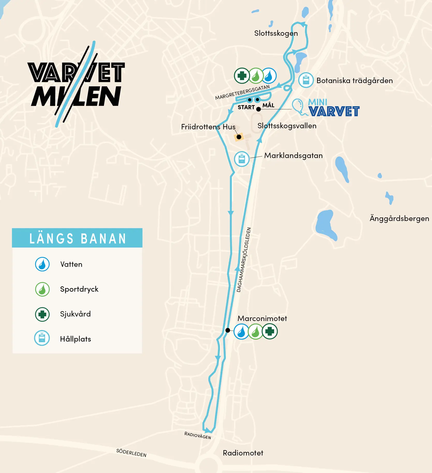Karta över bansträckningen under Varvetmilen.