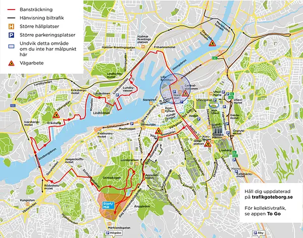 Kartan visar hur  du tar dig fram under Göteborgsvarvet.