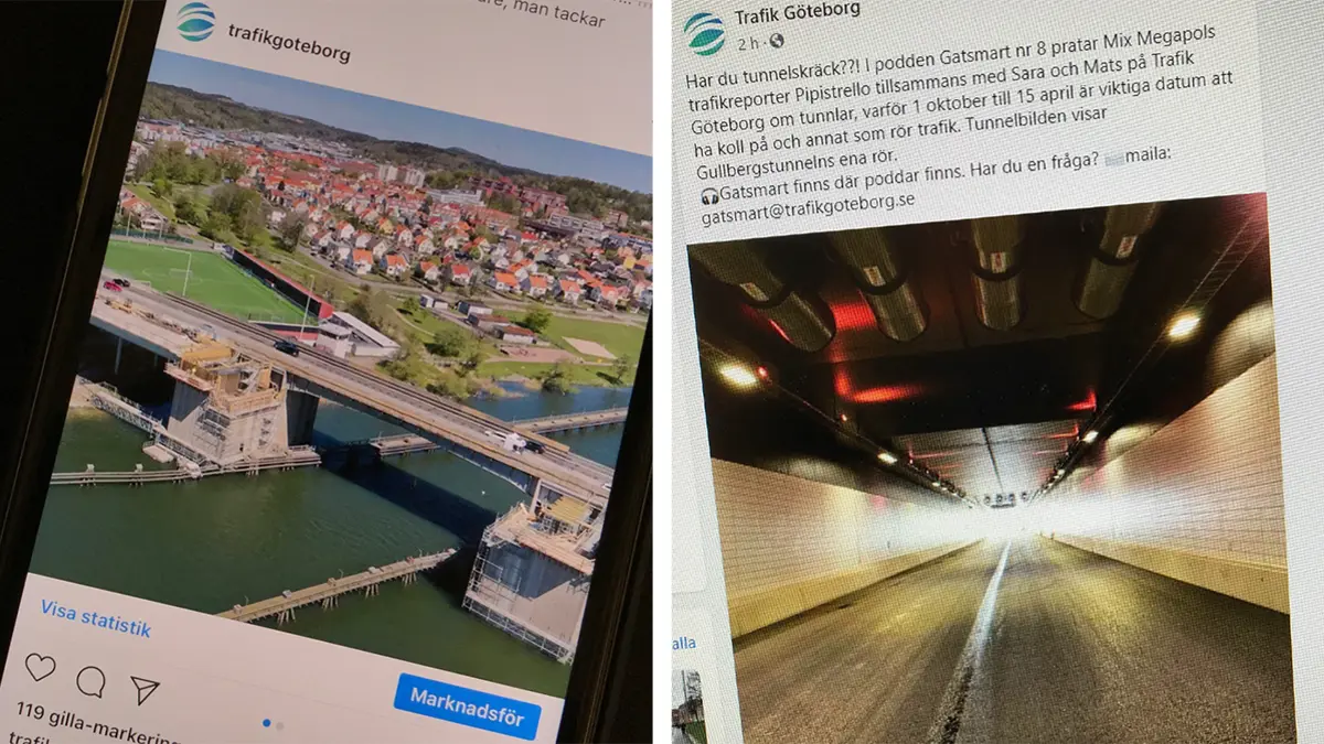 Instagram-flödet för Trafik Göteborg till vänster och Facebook-flödet för Trafik Göteborg till höger. 